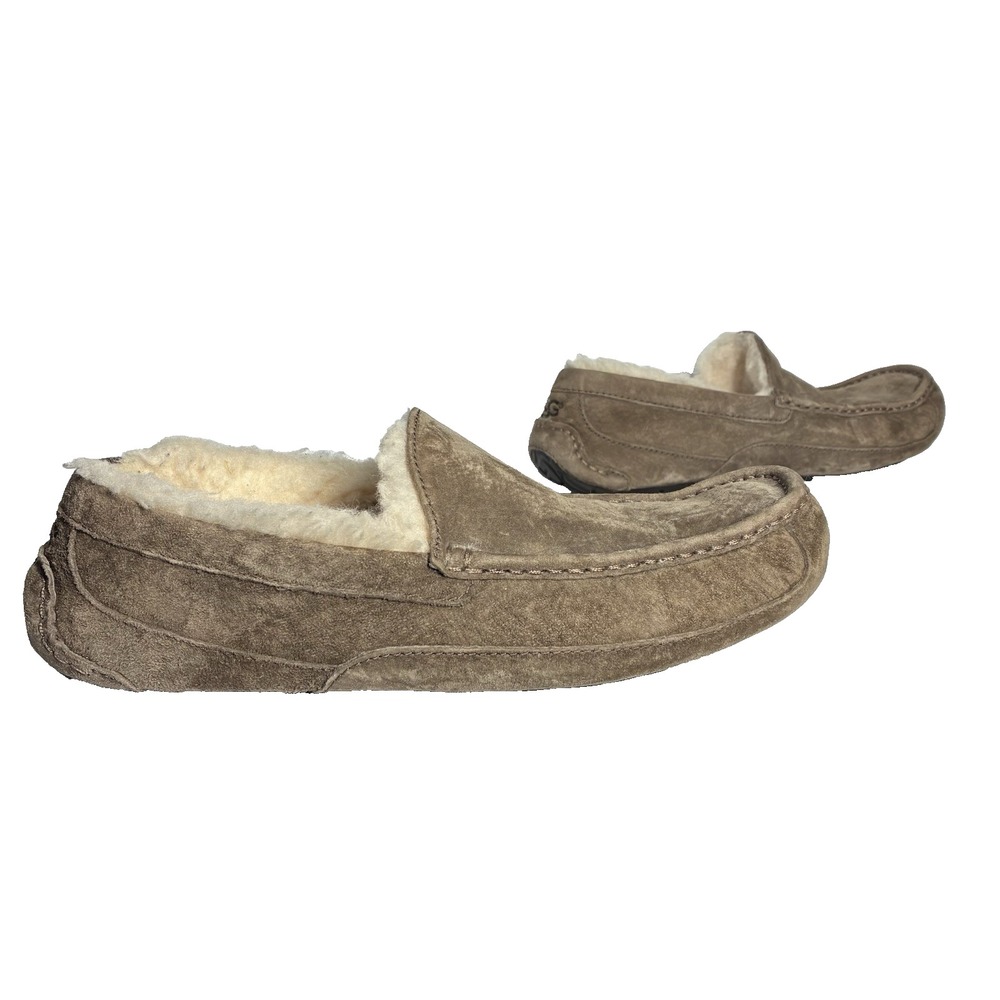 UGG Ascot Mens Slippers Loafer shoes Size 11 Brown Suede Sheepskin Wool 5775